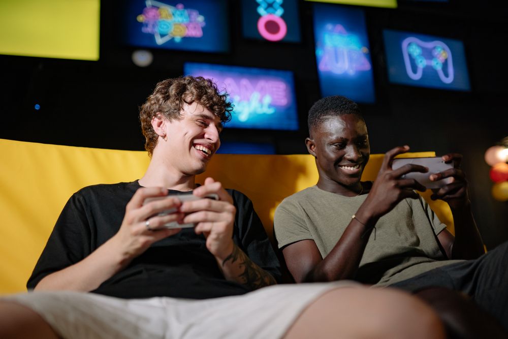 Two friends enjoying free social games together